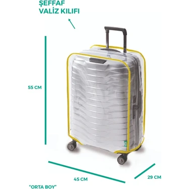 Trink Çanta Şeffaf Valiz Kılıfı Ve Bavul Koruyucu Kılıf Renkli Biye KABİN * SARI