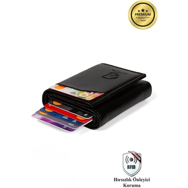 Avca Erkek Siyah Orijinal Mekanizmalı Nakit Para Bölmeli RFID Hırsızlık Koruyuculu Özel Kutulu