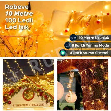 Robeve 10 Metre 100 Ledli Fişli LED Işık Günışığı Dekor Lambası Yılbaşı Ağacı Işığı Organizasyon