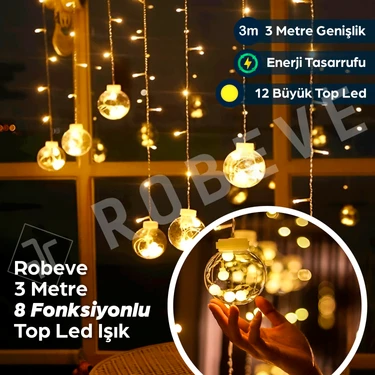 Robeve Işıklı Yılbaşı Top LED LED Işık Saçak LED Top Dekoratif Yılbaşı LED 2.5 Metre 138 LED 8
