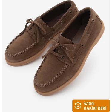 Marjin Kadın Hakiki Deri Bağcıklı Ip Detaylı Loafer Günlük Ayakkabı Mistor Kahve