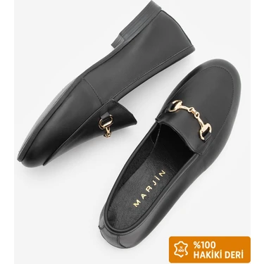 Marjin Kadın Hakiki Deri Zincirli Loafer Günlük Ayakkabı Tanle