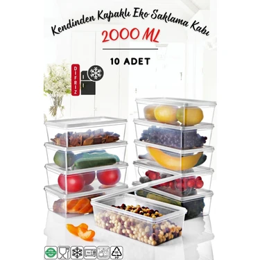 Nandy Home 2 lt Kendinden Kapaklı Derin Dondurucuya Uygun Saklama Kabı Yüksek Performanslı PP