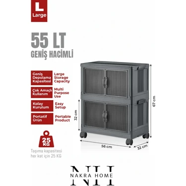 Nakra Home 2'li Katlanır Portatif Tekerlekli Organizer Dolap – Çok Amaçlı Mıknatıslı