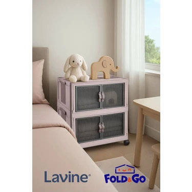 Fold&go 2'lü Portatif Organizer Tekerlekli Dolap ”pudra” Çok Amaçlı Mıknatıs Kapaklı