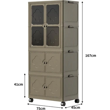 3 Katlı Dolap&gardrop Portatif Organizer Tekerlekli Çok Amaçlı Kapaklı Katlanır