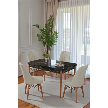 Kaktüs Avm 70X110 cm Mutfak Masası Takımı | 4 Kişilik Sabit Masa Sandalye Takımı | Yemek Masası |