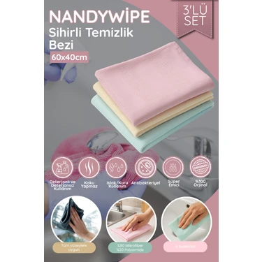 Nandy Home 3'lü Set Nandywipe Sihirli Temizlik Bezi - Temizlik Bezi Seti -