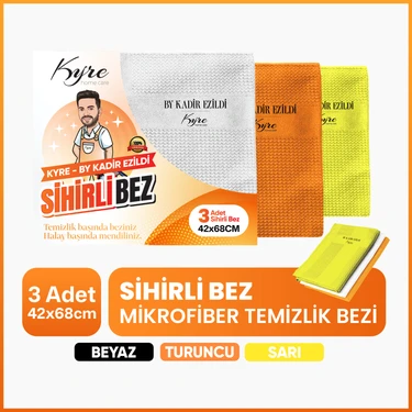 Kyre Çok Amaçlı Sihirli Bez 3 Parça Mikrofiber Kumaş Üstün Parlaklık ve Temizlik 42x68