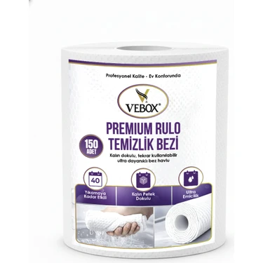 Vebox Mega Dev Rulo Temizlik Bezi Toz Bezi Süper Dayanıklı Kullan At 150 Adet Bez Çok