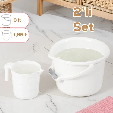 2li Banyo Balkon Temizlik Seti 8l Kulplu Kova 1,65L Maşrapa Banyo Seti