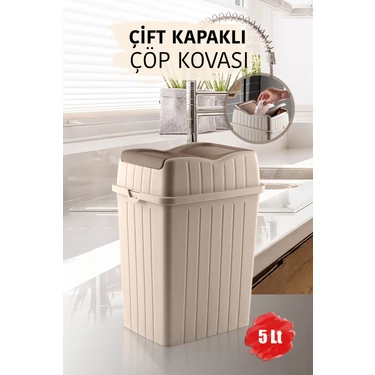 5 L - Çift Kapaklı Slim Çöp Kovası - Dekoratif Tezgah Üstü Ev Ofis Banyo & Mutfak Çöp Kutusu