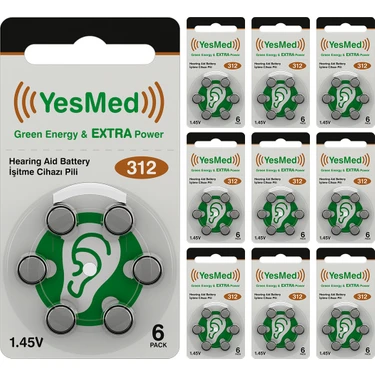 Yesmed Extra Power 312 Numara Işitme Cihazı Pili (10 Paket x 6 Adet = 60 Adet
