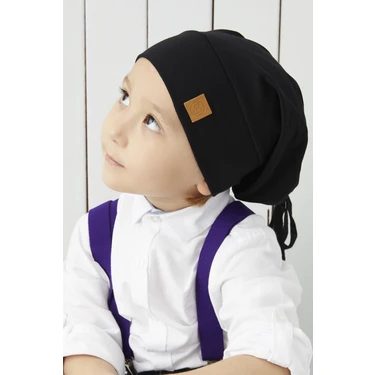 Babygiz Çocuk Siyah Ip Detaylı 4 Mevsim Şapka Bere  -Yumuşak