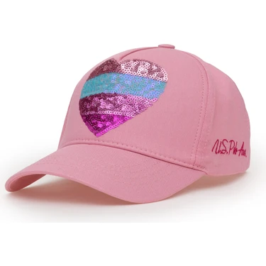 U.S. Polo Assn. Kız Çocuk Pembe Payet Kalp İşlemeli Şapka