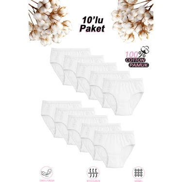 Özkan Underwear Özkan 0825 10'lu Paket Kız Çocuk %100 Pamuklu Ribana Esnek Rahat Papatya Detaylı