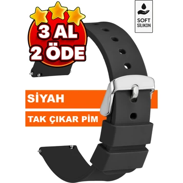 Trendburada 18MM-20MM-22MM-24MM Siyah Renk Soft Silikon Saat Kordonu Kayışı A72