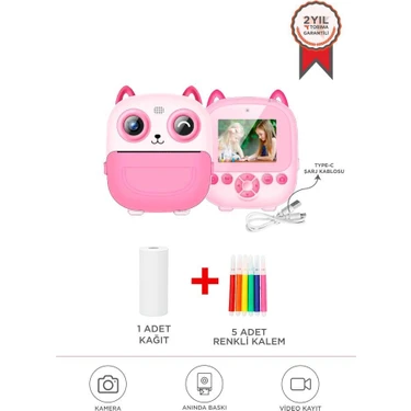 Torima CMR-21 Pembe Dijital Video Kayıt Fotoğraf Çocuk Kamerası Termal Resim Kağıt Baskılı