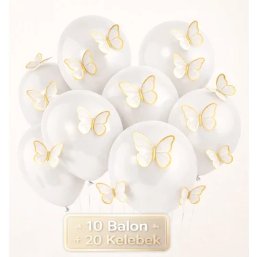 Soft  3D Kelebekli Balon Seti – 10  Balon + 20 Kelebek Doğum Günü Parti Seti