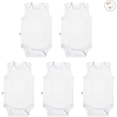 Tiny Lamb Beyaz Renk Bodysuit Kolsuz 5'li Set  %100 Pamuk  Beyaz Renk Kolsuz Bebek Atlet