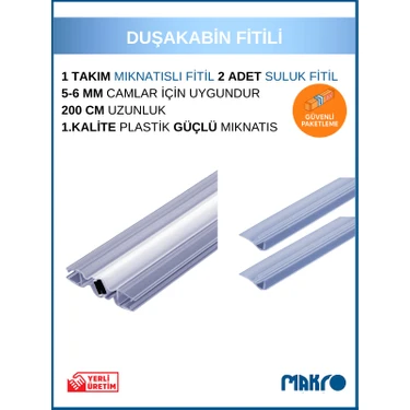 glassmakro Duşakabin Mıknatıs 1 Takım Ve 2 Adet Duşakabin Suluk Fitili Set 200 Cm (4-5-6 Mm