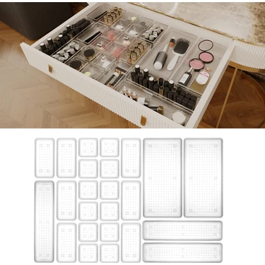 Meleni Home 24'lü Set - Modüler Çekmece İçi Masaüstü Düzenleyici - Takı Organizer