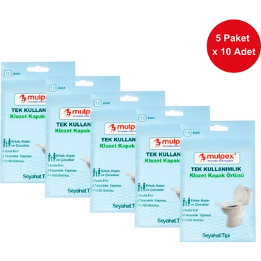 Mulpex Tek Kullanımlık Suda Çözünür Klozet Kapak Örtüsü - 5 x 10 Lu Paket | Hijyenik ve Pratik