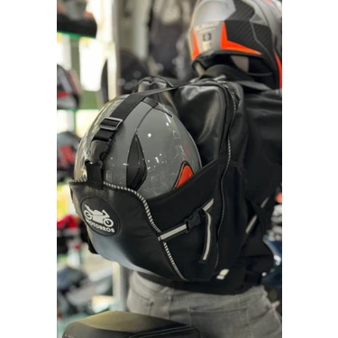 Motobros Su Geçirmez Karbon Desenli Deri Motosiklet Sırt Çantası – Reflektörlü, Kask Bölmeli,