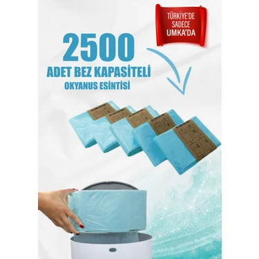 16LT Çöp Kutuları ile Uyumlu 2500 Bebek Bezi Kapasiteli Okyanus Kokulu 5 Paket Yerli Çöp Poşeti