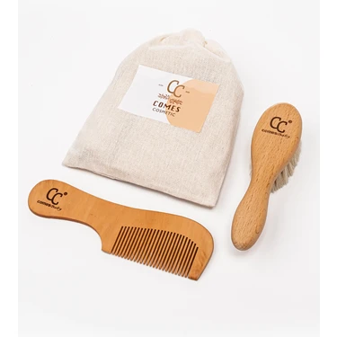 Comes Cosmetic 2'li Set Keçi Kılı Bebek Saç Fırçası ve Ahşap