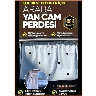 Tüm Araçlara Uygun Araba Güneşlik Yan Cam Emzirme Perdesi Bebekler Için 4 Mevsim Koruyucu (Ponpon