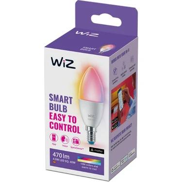 Wiz 40W Renkli Ambiyans E14 Akıllı Ampul (C37) Matter, Google Home, Alexa