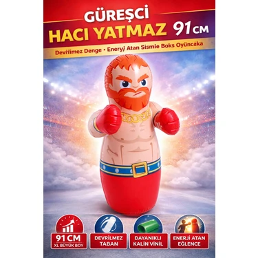Yıldırım Oyuncak 91 cm Güreşçi Hacıyatmaz Şişme Boks Oyuncağı | Devrilmez Taban Dayanıklı Enerji