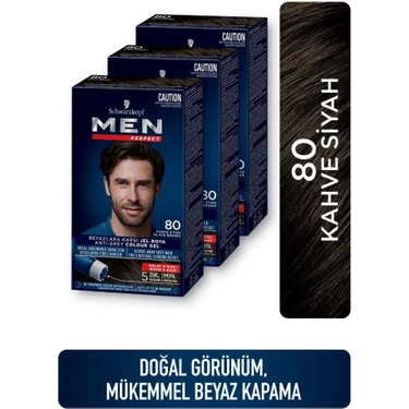 Men Perfect Saç Boyası 80 - Kave Siyah X 3