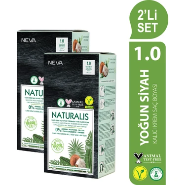 Neva NATURALIS (vegan) Amonyaksız 2'Lİ SET 1.0 YOĞUN SİYAH Kalıcı Krem Saç Boyası