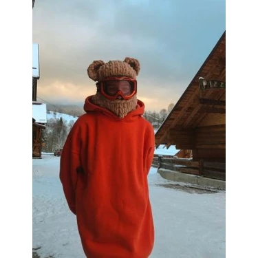 Sütlü Kahve Puffy Kar Maskesi,moda,trend Tasarım El Yapımı, Şapka, Kış, Bere,snowboard,