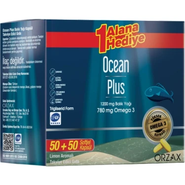 Orzax Ocean Plus 1200 mg 100 Softjel Kapsül Limon Aromalı Balık Yağı Takviye Edici