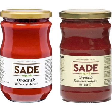 Sade Organik Domates Salçası 650 gr + Biber Salçası 650