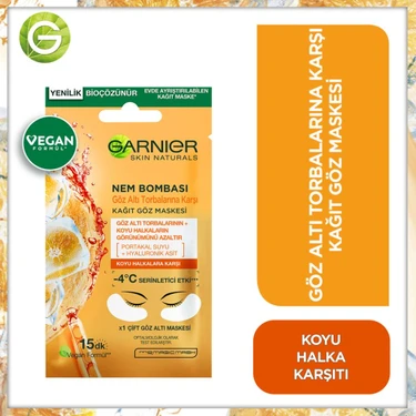 Garnier Kağıt Göz Maskesi 6 gr Portakal Suyu ve Hyaluronik Asit İçeren Nemlendirici