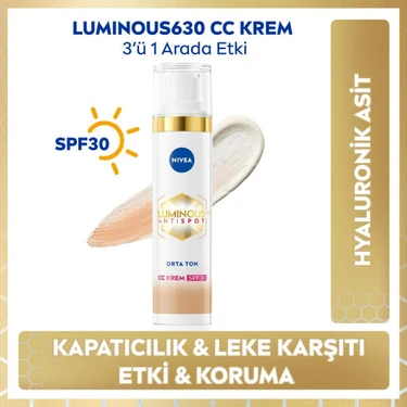Nivea Lumınous630 Koyu Leke Karşıtı Cc Yüz Kremi 40ml, Spf30 Güneş Koruyucu, Hyaluronik Asit, Orta