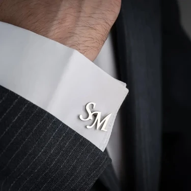 Gümüş Kaplama 2 Harfli Kol Düğmesi Damat Hediyesi Düğün Nişan Kişiye