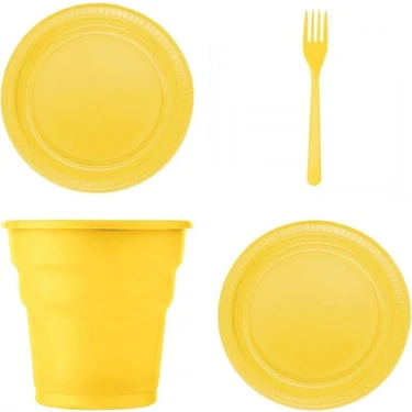 Parti Hediye Sepeti Plastik Tabak Bardak Çatal Seti 25