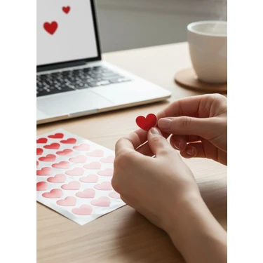 Tuğçe Shopping Tugce Shopping Kırmızı Kalpli Sticker Seti 70 Adet Dekoratif Kalp Etiket Süsleme