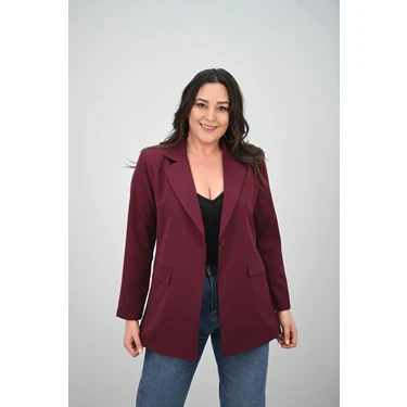 Koza Butik Kadın Büyük Beden Astarlı Düğmeli Blazer Ceket