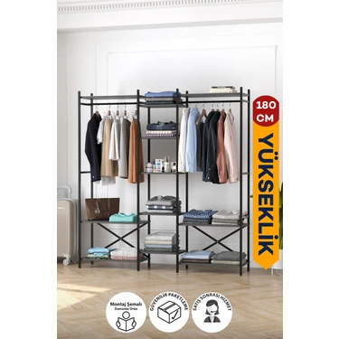 Bofigo 10 Raflı Metal Gardırop Metal Portmanto Açık Gardırop Elbise Dolabı Vestiyer Openix
