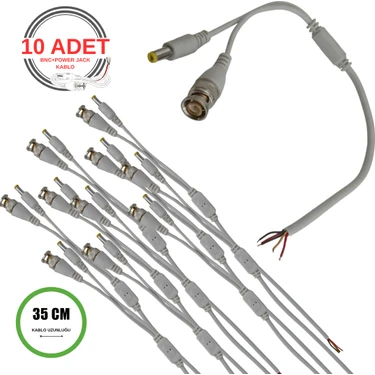 Vorex Bnc + Dc Power Jack Pigtail Kablo 35CM – 5 Uçlu Hazır Kamera Bağlantı Seti – Cctv Güvenlik