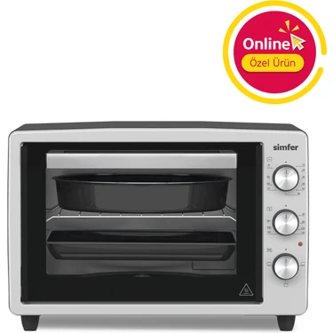 Simfer 3426 İnox Gri 34 LT Statik Mini/Midi Fırın - 4 Fonksiyon, Programlanabilir Pişirme & Isı