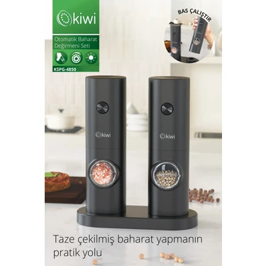 Kiwi Kspg-4850 Pilli Işıklı Tuz Karabiber Değirmeni Otomatik Baharat Öğütücü 2li Paket