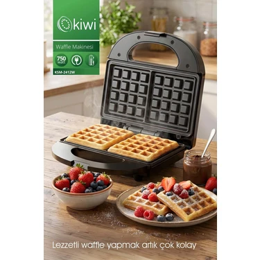KSM-2412W Yapışmaz Kaplama Plakalı Paslanmaz Çelik Kapaklı Waffle