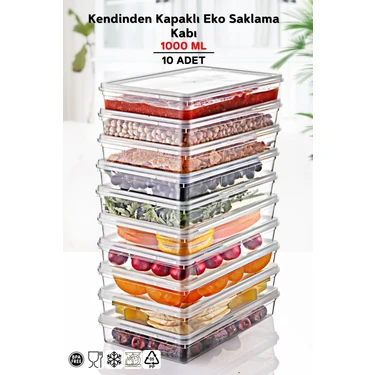 Nandy Home 10 Adet Kendinden Kapaklı Derin Dondurucuya Uygun Saklama Kabı 1